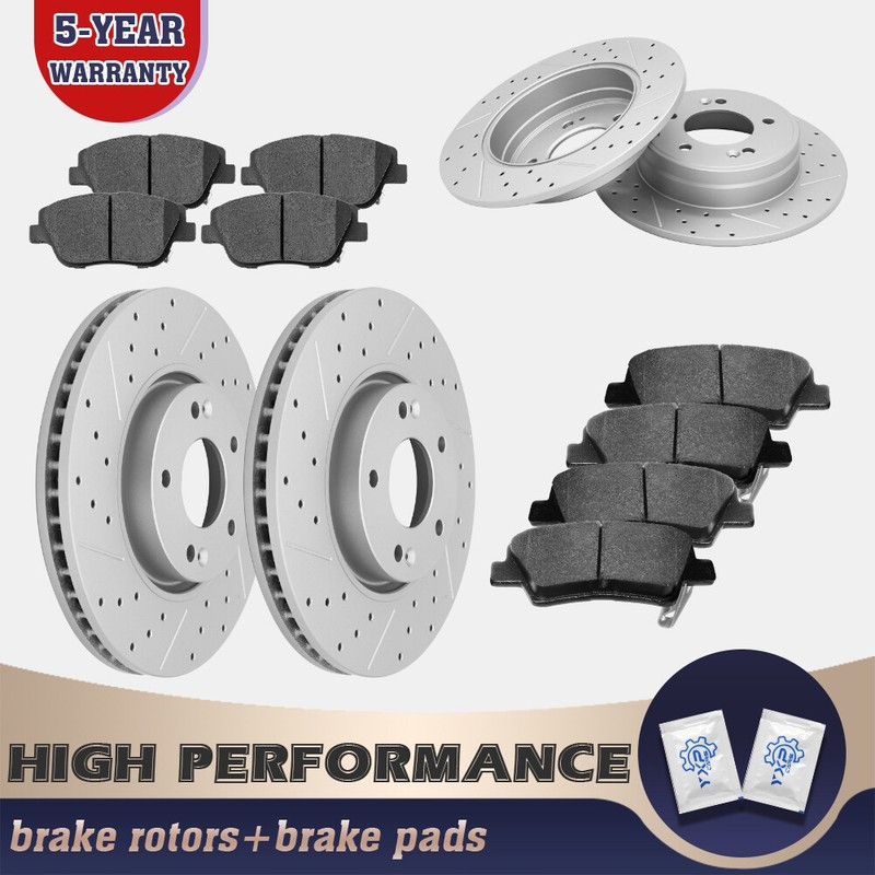 Front & Rear Brake Rotors + Ceramic Brake Pads for Hyundai Sonata Kia Optima