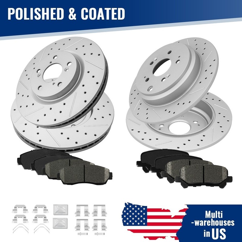 320mm Front 334mm Rear Drilled Disc Rotors Brake Pads For Honda Odyssey 2011-14
