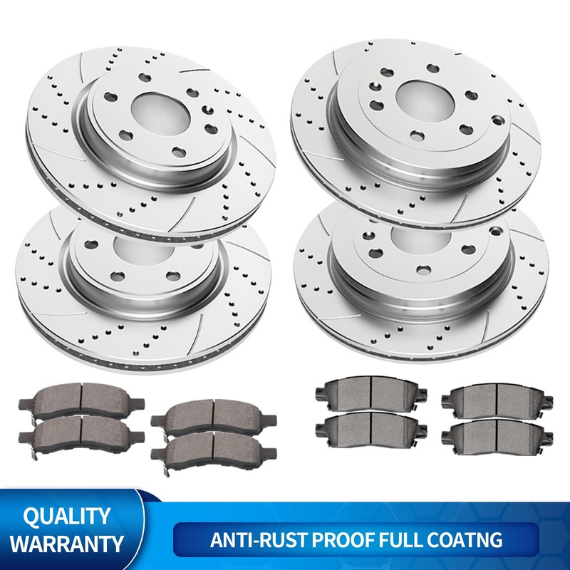 For 2007-2016 GMC Acadia Enclave Chevy Traverse Front Rear Rotors + Brakes Pads