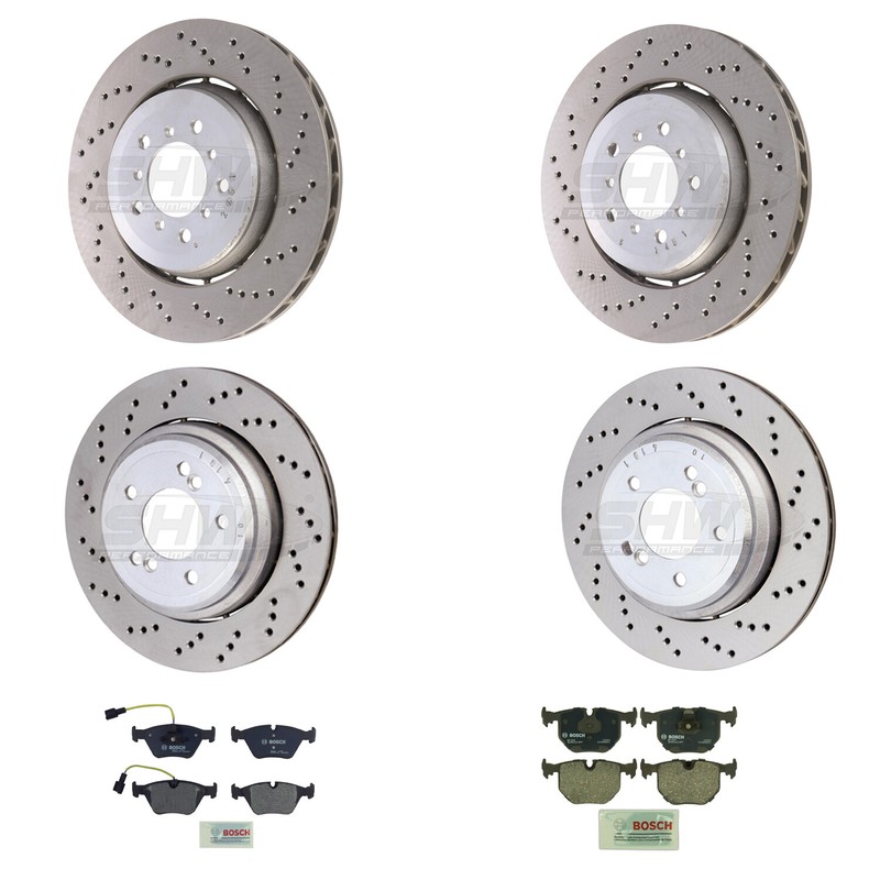 SHW Front Rear Drilled Rotors Bosch Semi-Met Disc Brake Pad Kit For E86 Z4