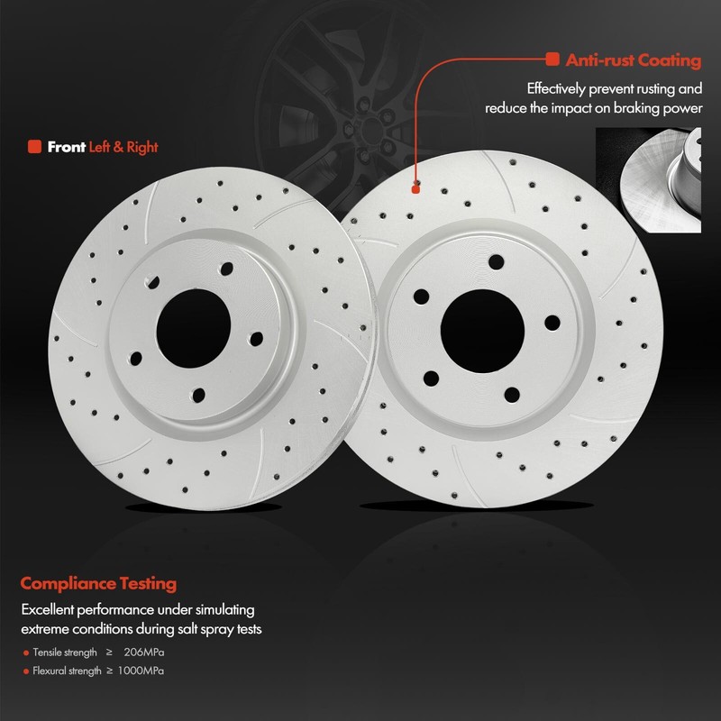Drilled Brake Rotor & Ceramic Brake Pad for Nissan Altima 2013-2023 Sedan Front gallery