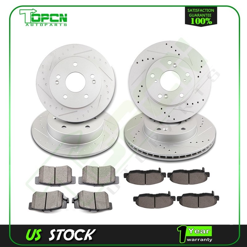 Front Rear Brake Discs Rotor Slot Ceramic Pads For Honda Civic Sedan 2012 EX