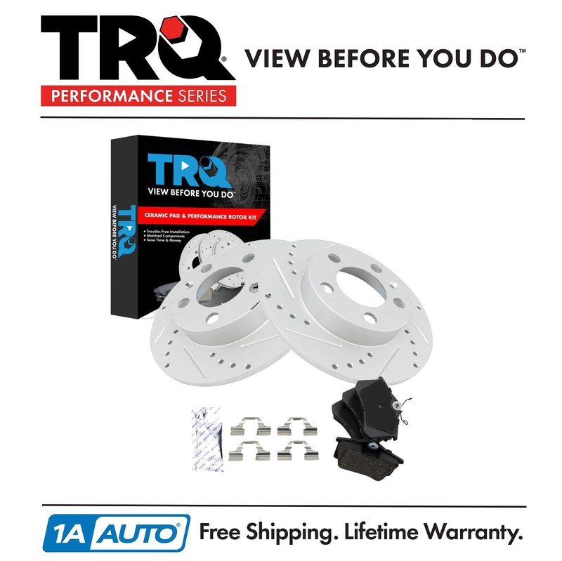 TRQ Performance Rear Brake Pad & Rotor Kit Performance Fits Audi Volkswagen