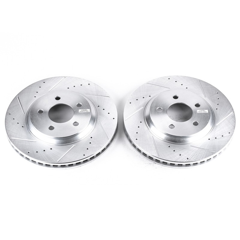 Power Stop – Front Drilled, Slotted and Zinc Plated Brake Rotor Pair for Ford Mu