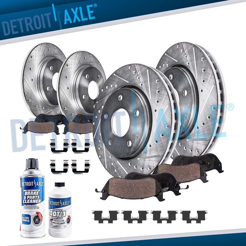 5-Lug Front Rear DRILLED Rotors Ceramic Brake Pads for Kia Optima Hyundai Sonata