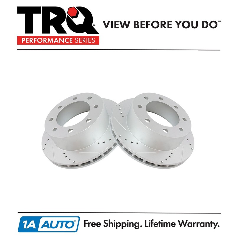 TRQ Brake Rotor Performance Drilled Slotted G-Coated Rear Pair for Ford