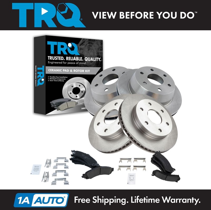 TRQ Front & Rear Premium Posi Ceramic Disc Brake Pads & Rotors Kit for GM