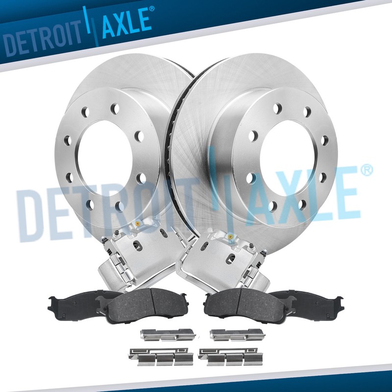 Front Disc Rotors Calipers Ceramic Brake Pads for Dodge Ram 1500 2500 3500 8-Lug