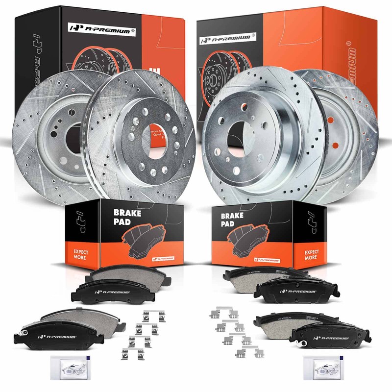 A-Premium Front & Rear Drilled Slotted Brake Rotor & Ceramic Pad for Chevy Tahoe