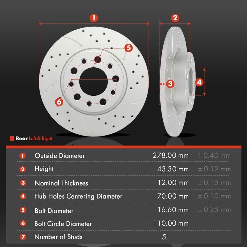 6Pcs Drilled Brake Rotors & Ceramic Brake Pads for Jeep Compass 2017-2022 Rear gallery