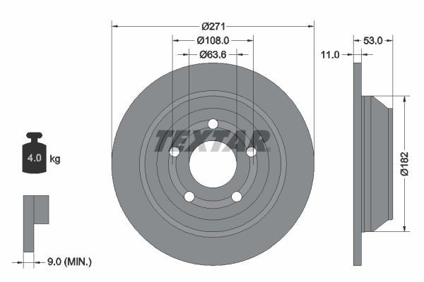 2X Textar 92327403 Coated Rear Brake Discs 271mm Solid Fits Ford Puma