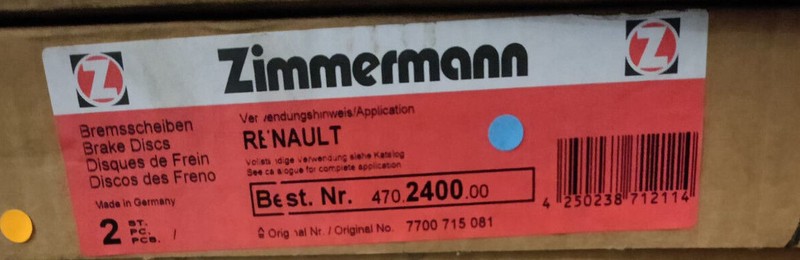2x Zimmermann 470.2400.00 Brake Discs Front Ø259 mm for Renault 18, 25, Espace
