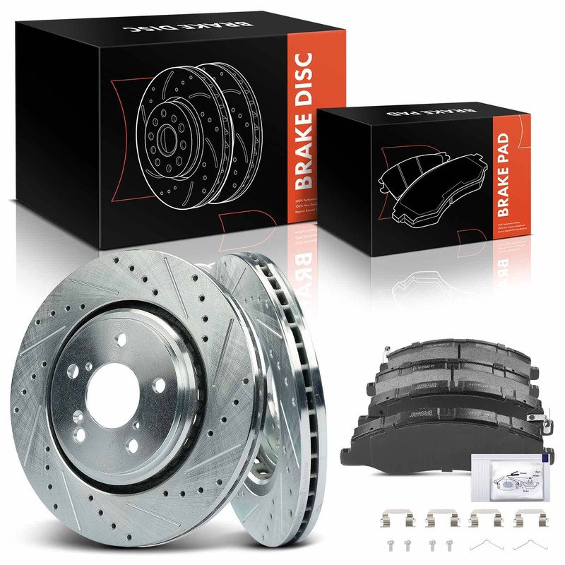 Front Side Drilled Brake Rotor & Ceramic Brake Pads for Honda Odyssey 2018-2023
