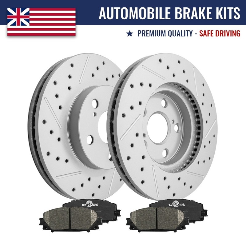 Front Drilled Brake Rotors Ceramic Brake Pads Kit for Toyota Prius Lexus CT200H