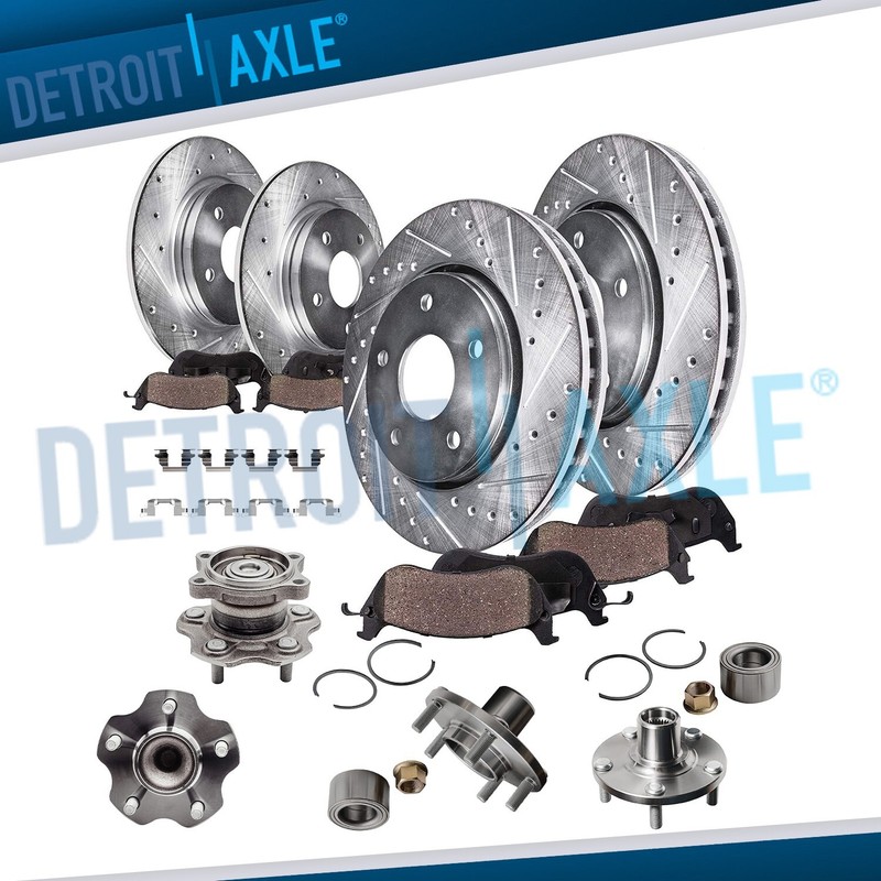 12pc Front Rear DRILLED Rotor Pad Wheel Bearing Hub for 2004-2008 Nissan Maxima