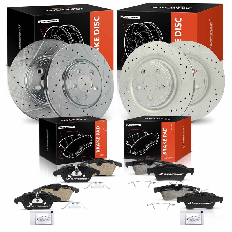 A-Premium Front & Rear Drilled Brake Rotors & Ceramic Pads for Jaguar XF 13-15