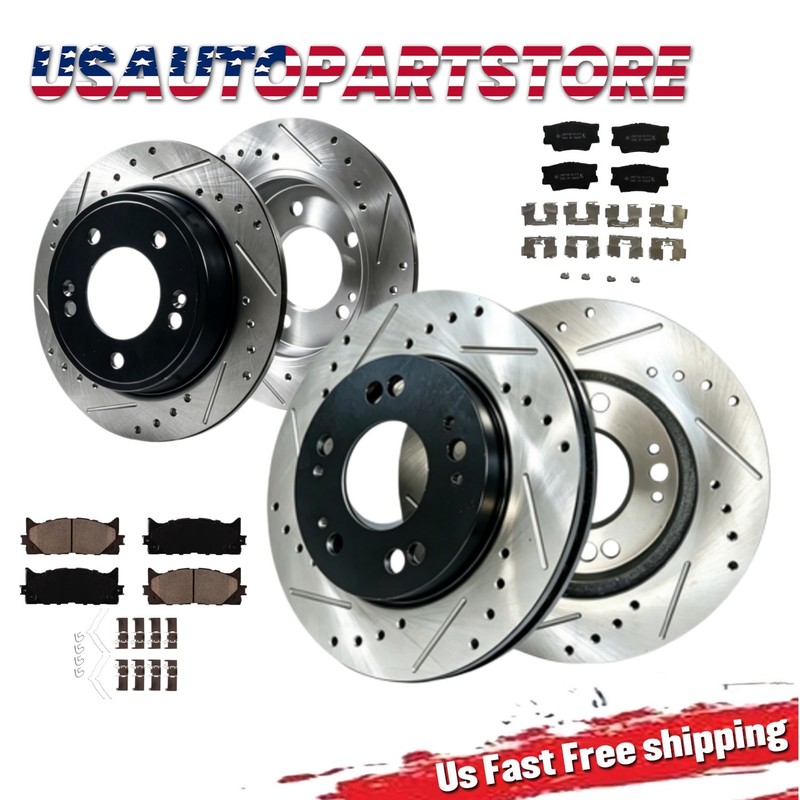 Front Rear Drilled Rotors Brake Pad for 2013 2014 2015 Lexus ES350 Toyota Avalon