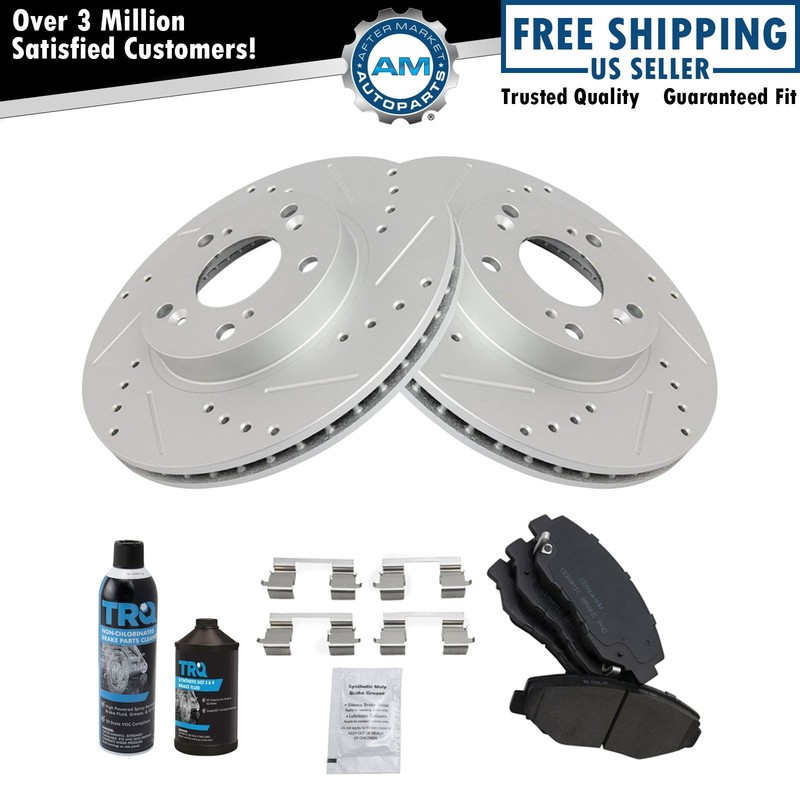 Performance Brake Rotor Drilled Slotted & Ceramic Pad Front Kit w/Chemicals