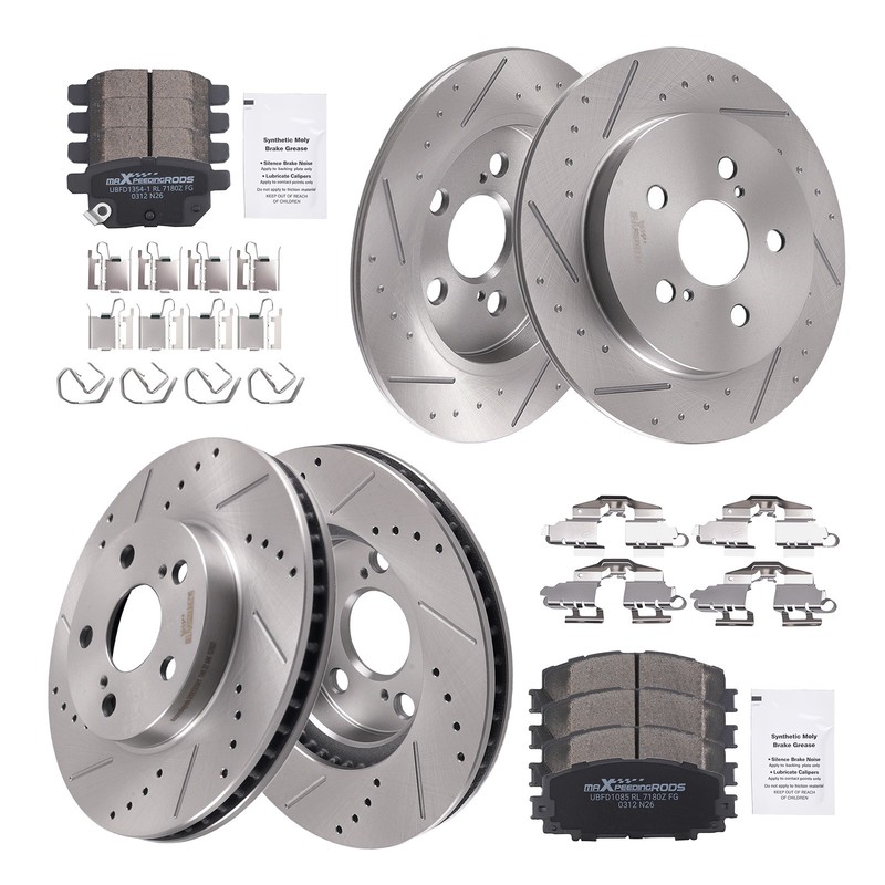 Front Rear Drilled Slotted Brake Rotors Brake Pad for Toyota Prius Plug-In 12-15