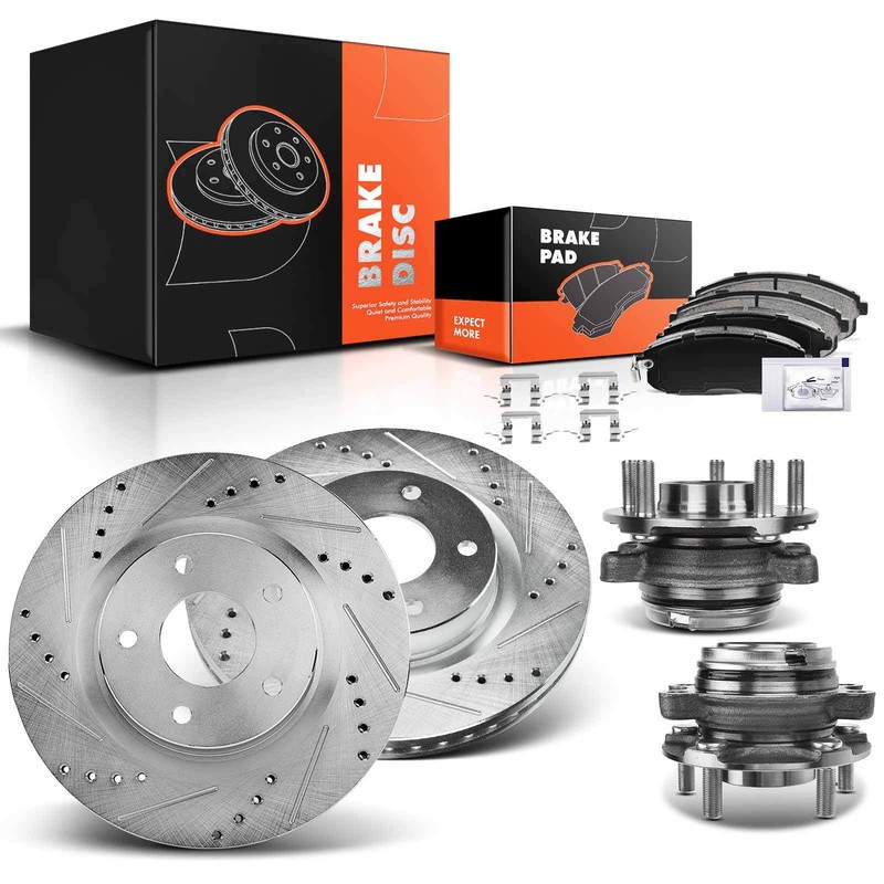 8x Front Drilled Brake Rotor & Pads + Wheel Hub Bearing for Nissan Altima 07-12