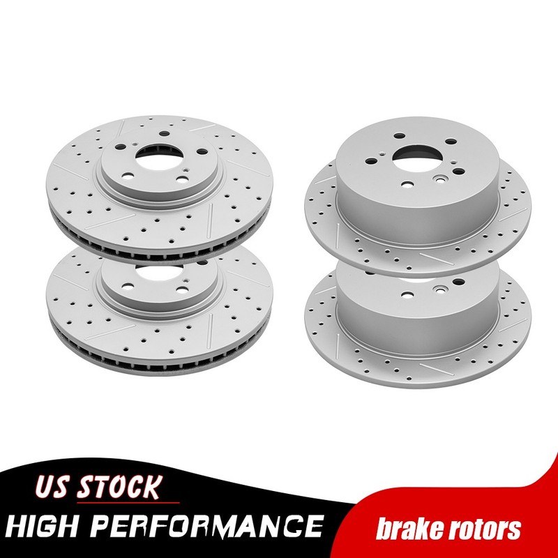 Front Rear Drilled Disc Brake Rotors for 2004 2005 2006 2007 Toyota Highlander