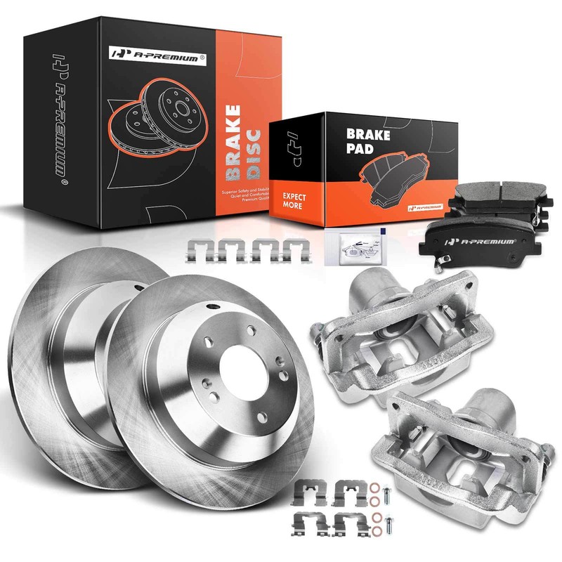 Rear Disc Brake Rotors & Pads + Caliper for Hyundai Santa Fe 10-12 Kia Sorento