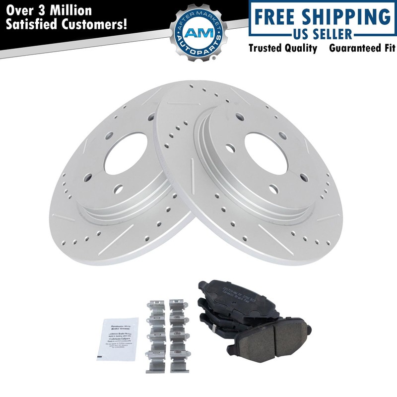Rear Posi Ceramic Brake Pad & Performance Drilled Slotted Rotor for Dodge Van