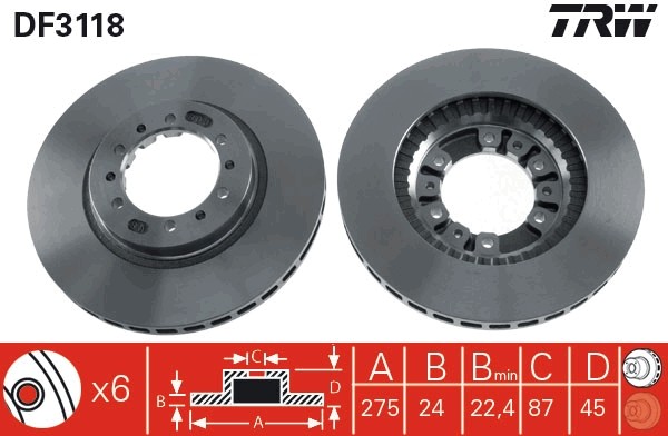 2x DF3118 TRW brake disc for Changfeng, Mitsubishi
