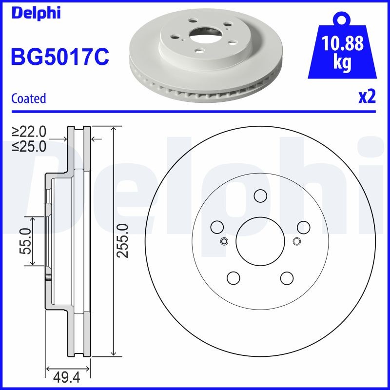 DELPHI BG5017C Brake Disc for TOYOTA