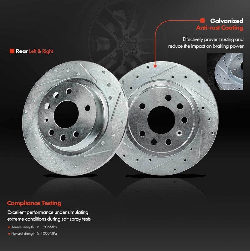 Drilled Brake Rotors & Ceramic Brake Pads for Saab 9-3 04-11 9-3X L4 2.0L Rear gallery