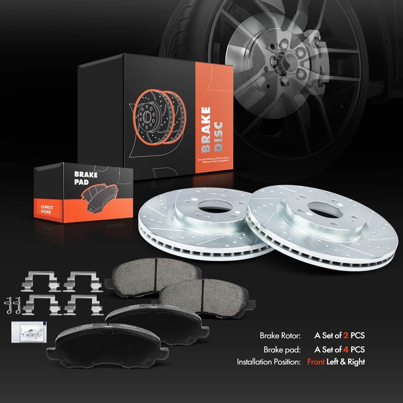 Front Drilled Rotor & Ceramic Brake Pads for Mitsubishi Dodge Caliber Chrysler gallery