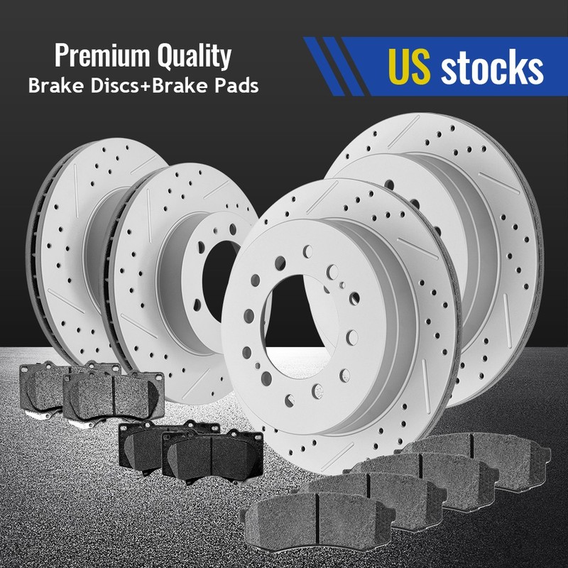 Front Rear Drilled Slotted Disc Rotors Ceramic Brake Pads for Toyota 4Runner V6