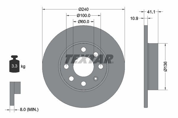 2X Textar 92111303 Front Brake Discs 240mm Solid Fits Chevrolet Opel Vauxhall