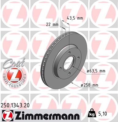 Zimmermann 250.1343.20 Brake Disc for Ford, Mazda