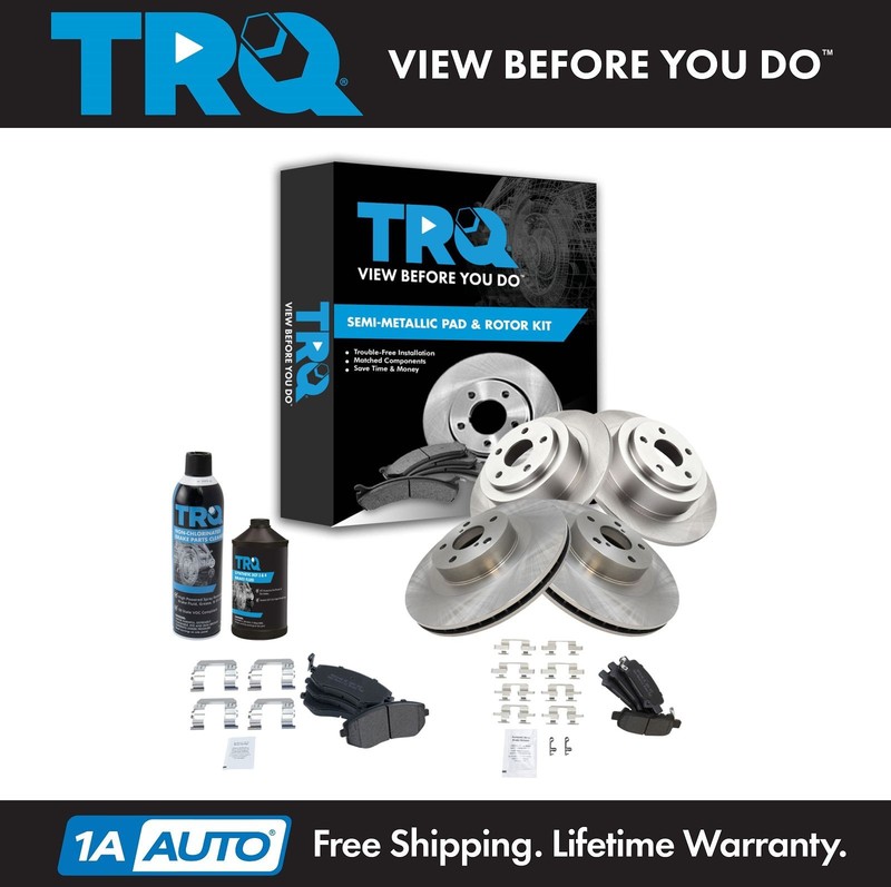 TRQ Front & Rear Semi-Metallic Brake Pad & Rotor Kit w/Chemicals for Subaru