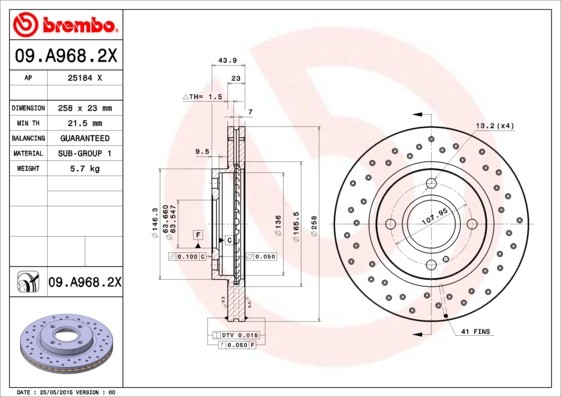 Brembo 09.A968.2X Brake Disc for Ford