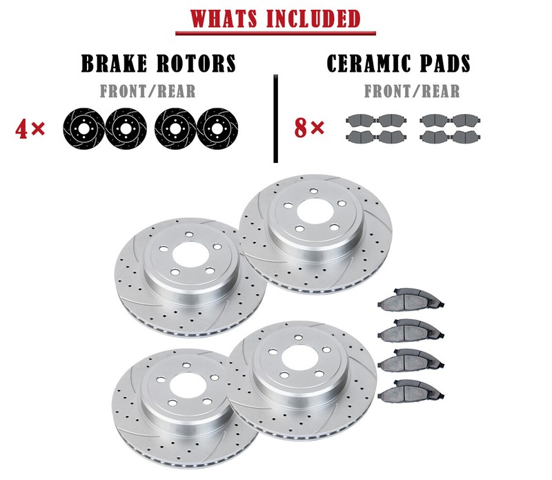 345mm Front 320mm Rear Brake Rotors Pads for Dodge Charger Chrysler 300 Slotted gallery
