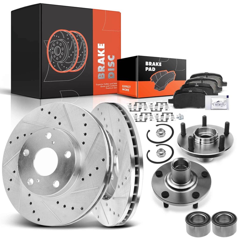 Front Drilled Brake Rotors & Pad+Hub Bearing for Toyota Camry Avalon 98-04 Lexus