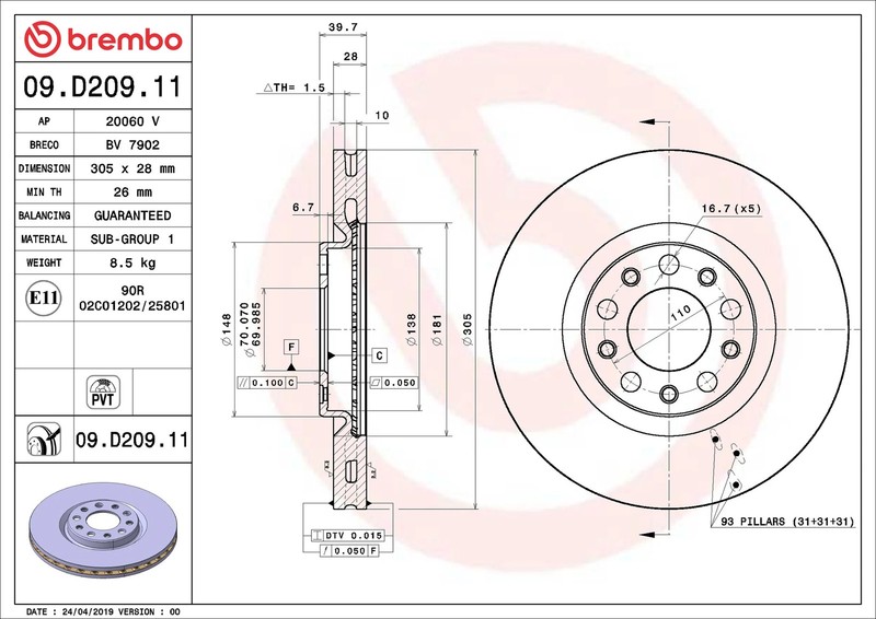 2x Brake Discs Pair Vented fits ALFA ROMEO TONALE 1.6D Front 2022 on 46346020 gallery