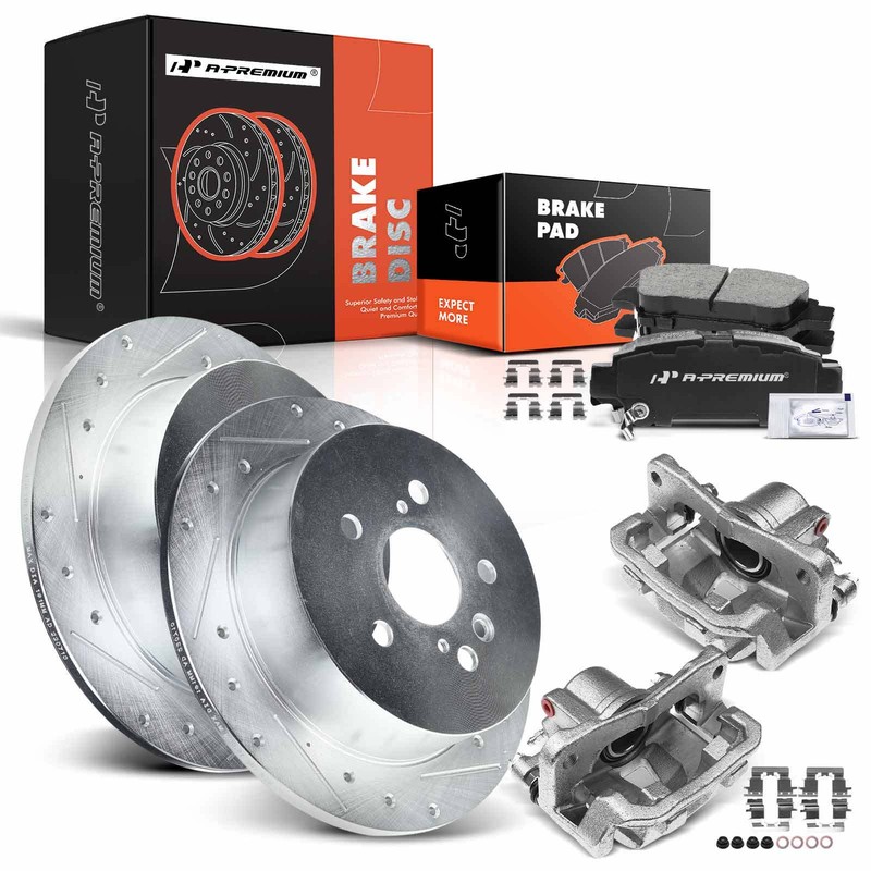 Drilled Brake Rotor & Brake Pad + Brake Caliper Rear for Toyota Sienna 2004-2010