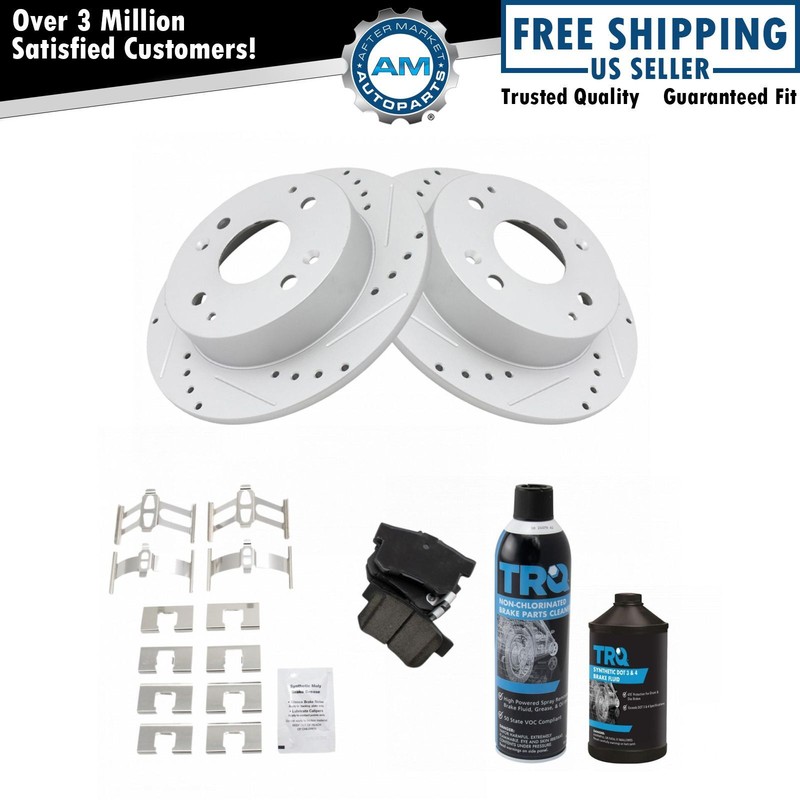 Rear Performance Drilled Slotted Brake Rotor & Ceramic Pad Kit w/Chemicals