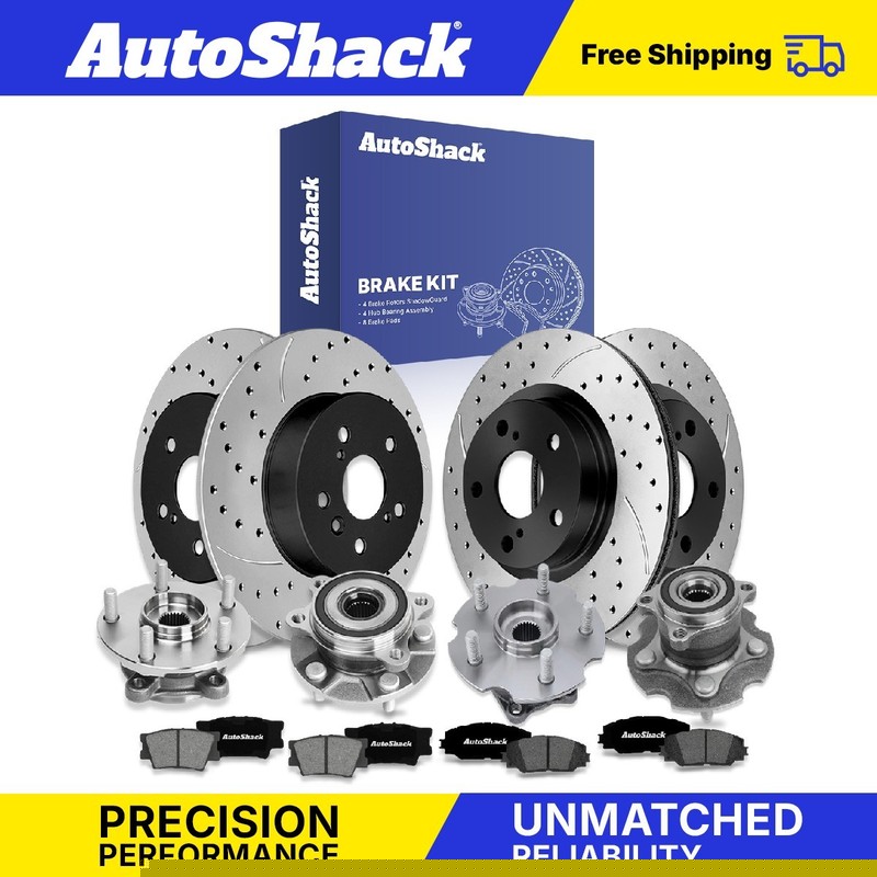 Front Rear Drilled Slotted Brake Rotor Pad Wheel Hub Kit for Toyota, RAV4 06-12