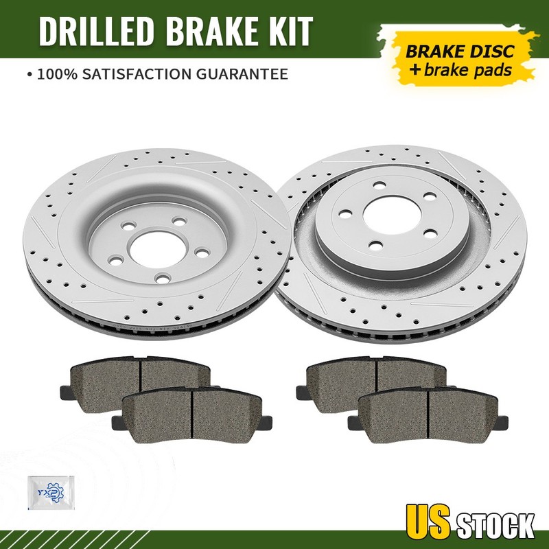 Rear Drilled Disc Brake Rotor & Ceramic Pads for 2015-2019 Ford Mustang