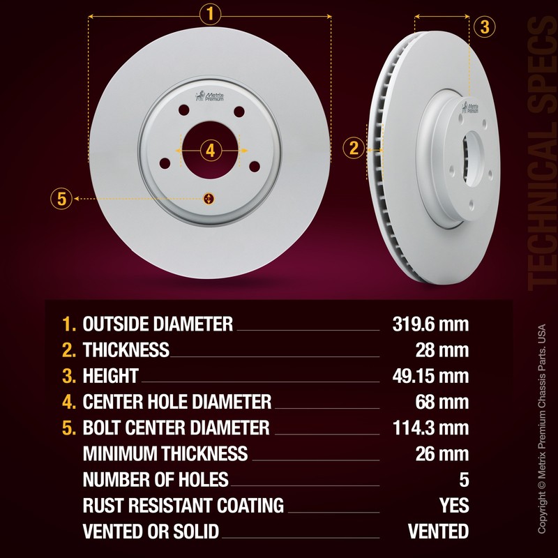 Metrix Premium Front Coated Vented Disc Brake Rotor Fits Nissan 350Z, Murano gallery