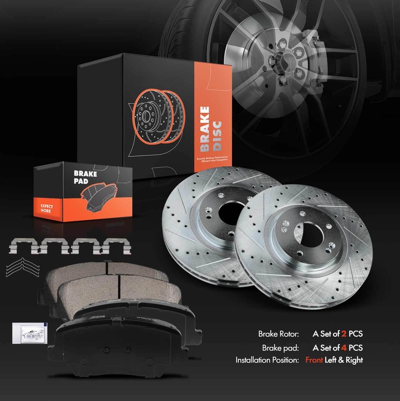 Drilled Brake Rotor & Brake Pad for Kia 16-20 Hyundai Santa Fe Sport 17-18 Front gallery