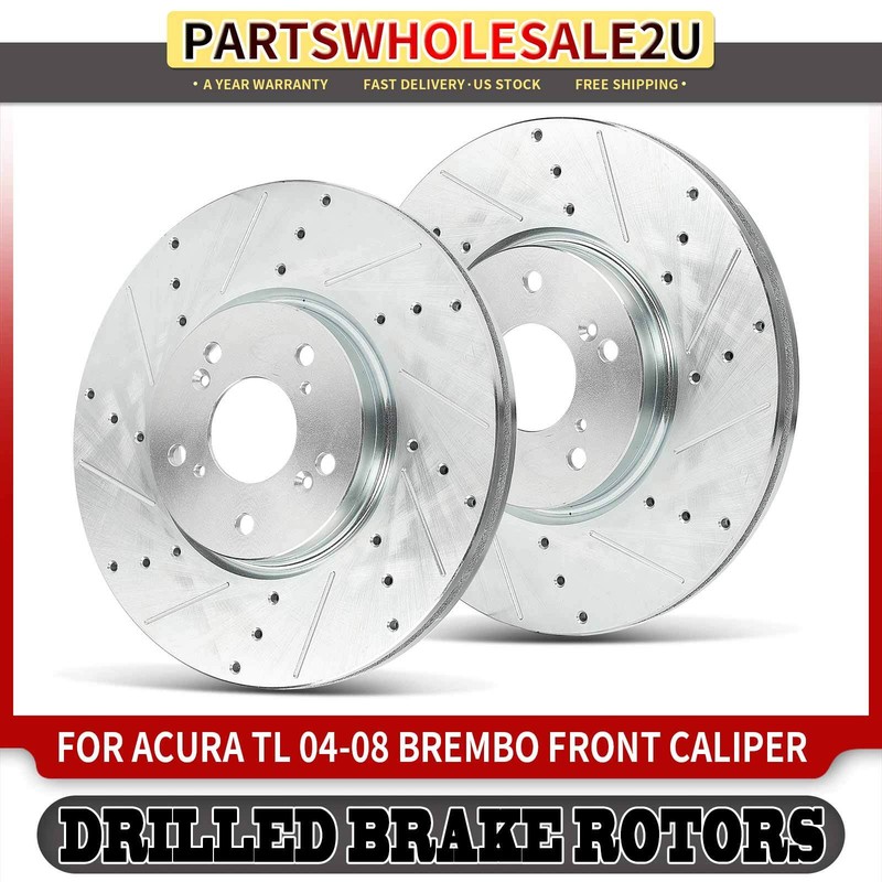 2x Front Side Driver & Passenger Side Drilled Brake Rotors for Acura TL 04-08