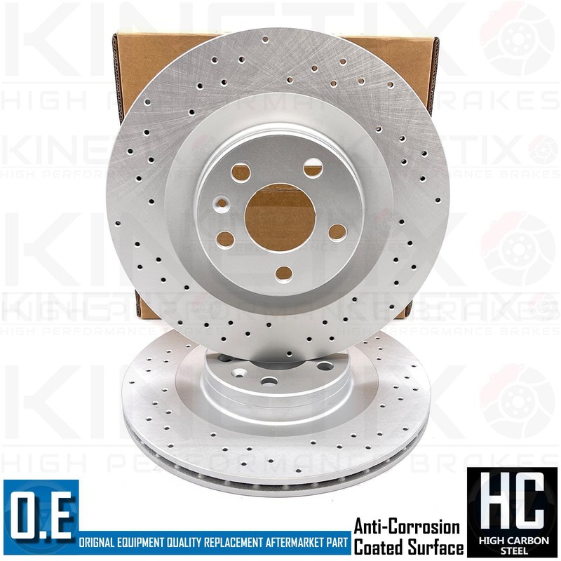 FOR VOLVO S60 T8 R-DESIGN CROSS DRILLED REAR BRAKE DISCS PAIR 320mm COATED