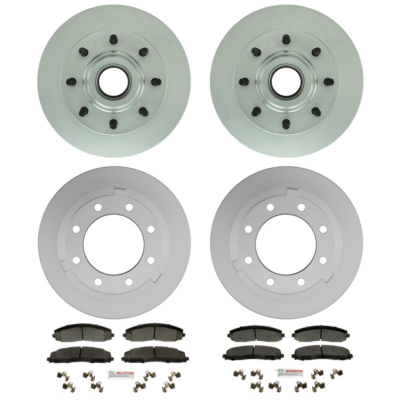 Bosch QuietCast Front Rear Rotor Blue Semi-Met Disc Brake Pad Kit for F-350 SD