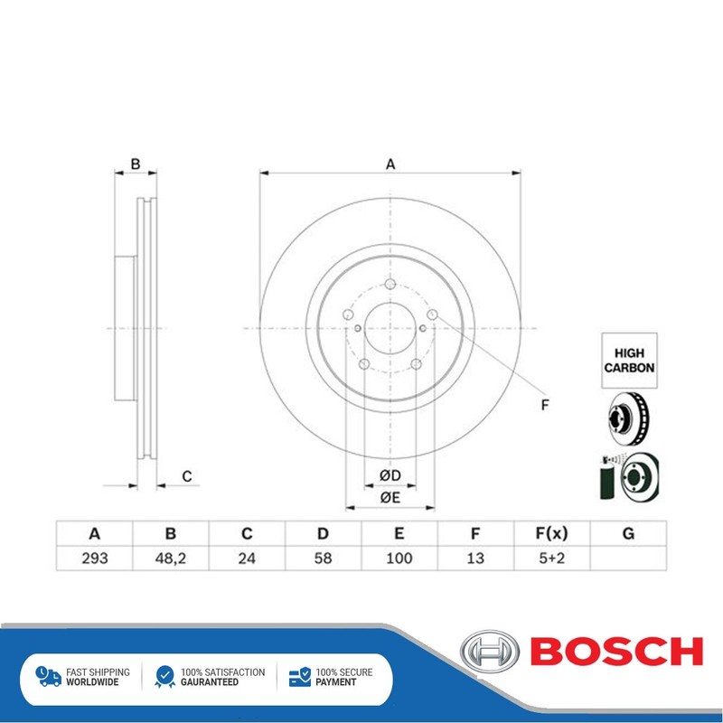 Fits Subaru XV 2017-2024 1.6 2.0 Brake Disc Front Bosch 26300FL010