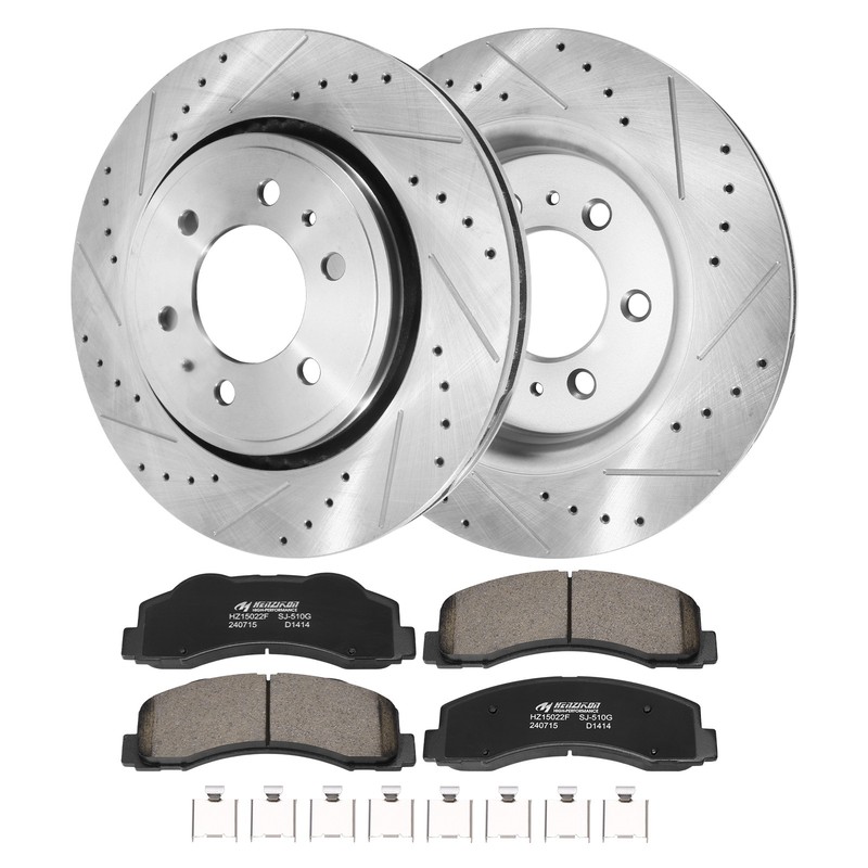 Front Drilled Rotors With Ceramic Brake Pads for Ford F-150 6 LUG F-15 2012-2020
